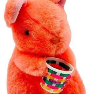 Fairview Salmon Easter Bunny Rabbit 9 inch Nylon Woven Basket Pink Eyes 1988